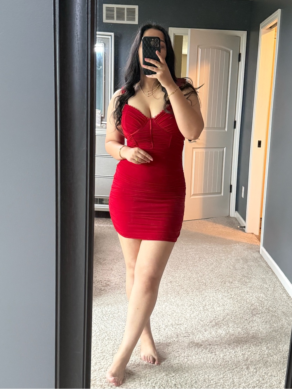 Windsor Red Ruched Sweetheart Bodycon Mini Dress